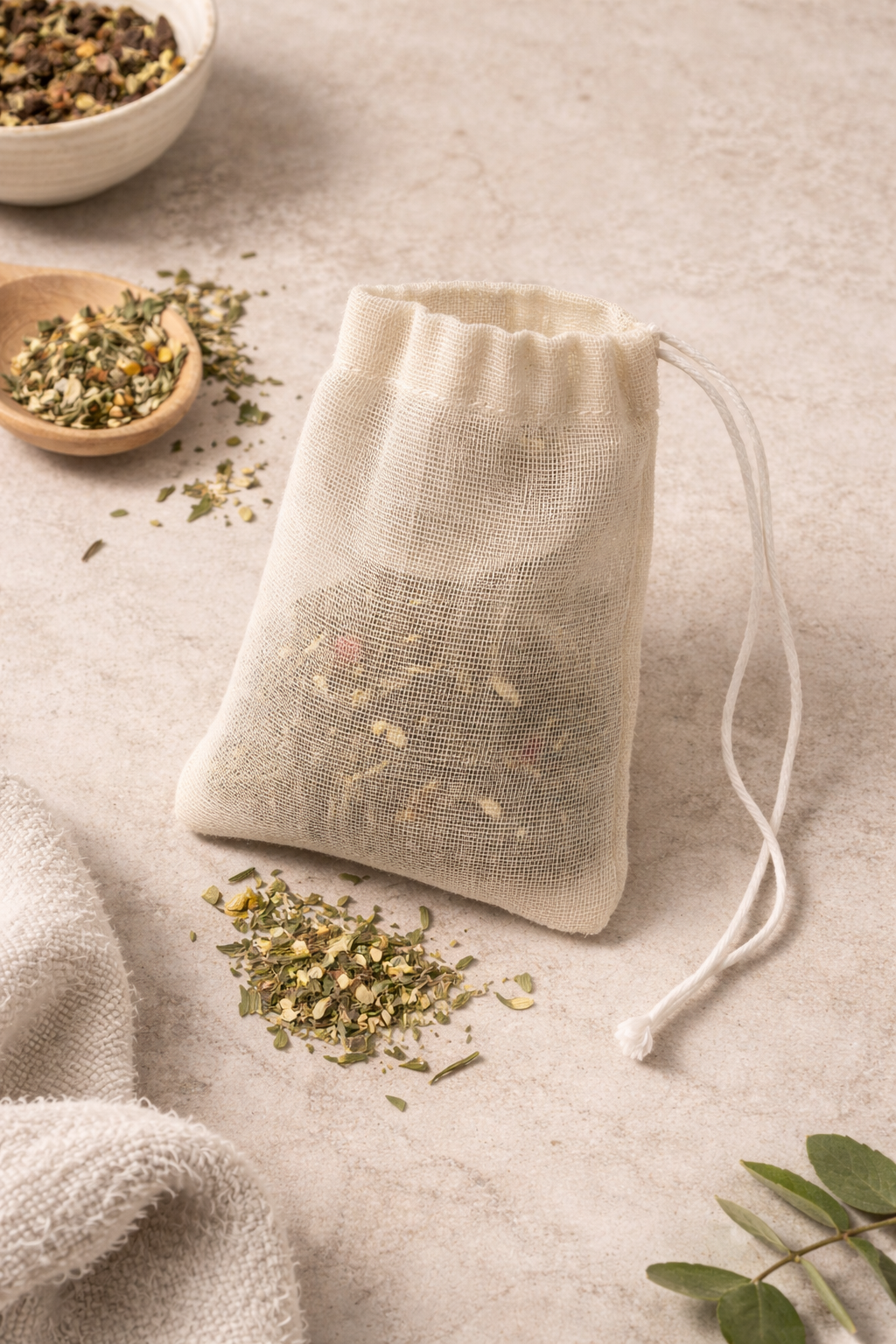 Reusable Cotton Tea Bag — Loose Leaf Tea Infuser Bag (Drawstring)